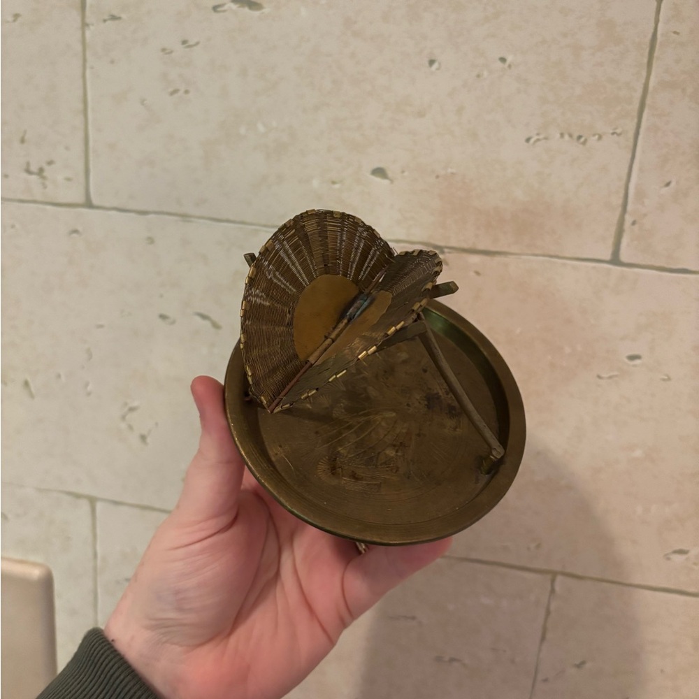 antique brass folding cigarette ash tray made in Korea